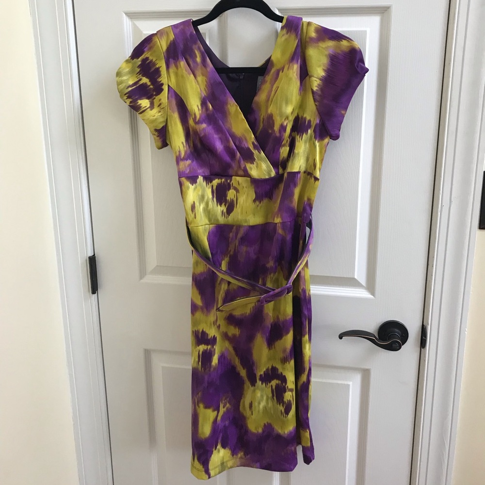 Purple & Yellow Short Sleeve Dress Size 10